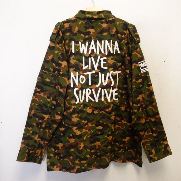 Mens Military Jacket Army Green Camo 4XL I Wanna Live Not Just Survive Weallin